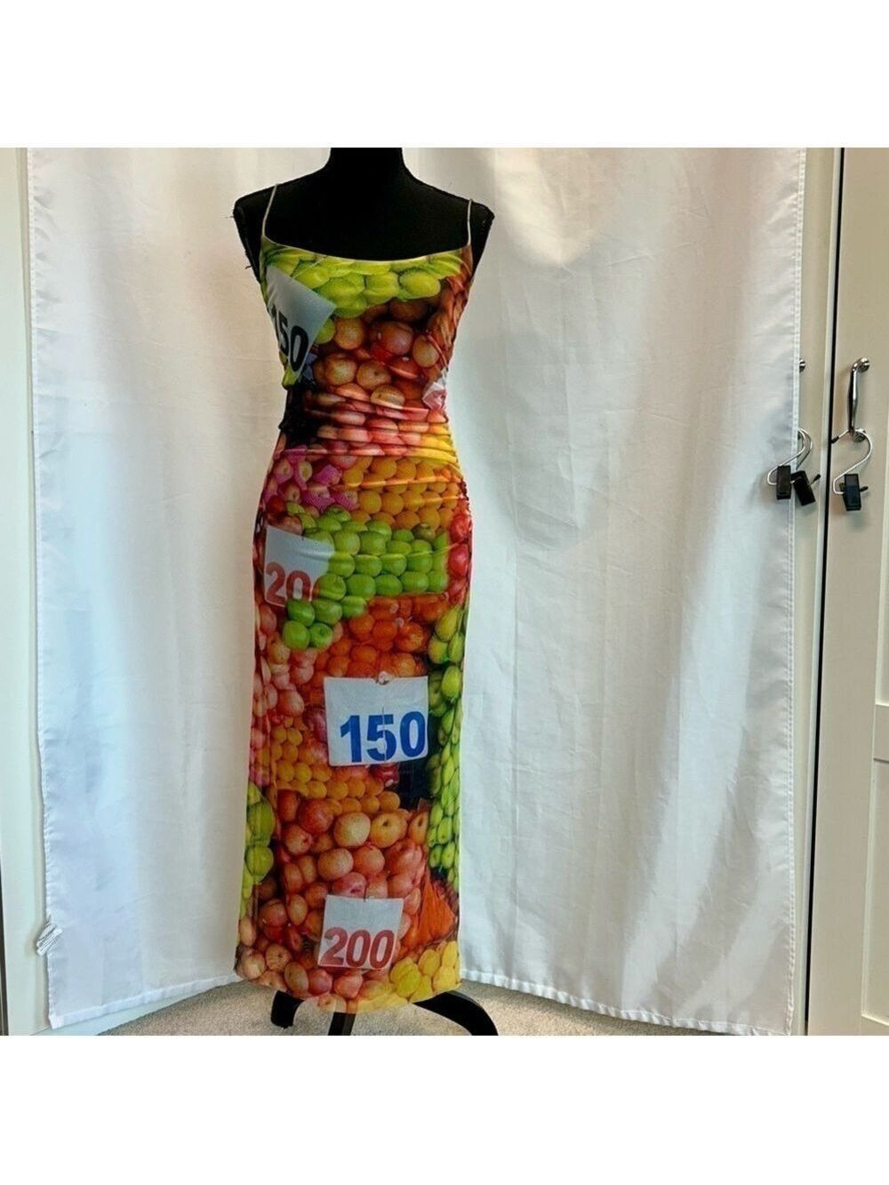 Zara multicoloured mesh fruit spaghetti strap bodycon midi dress Sz S NWOT